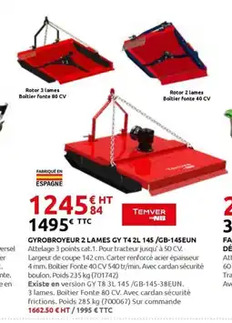 Rural Master TEMVER NB Gyrobroyeur 2 lames gy t4 2l 145/gb-145eun offre