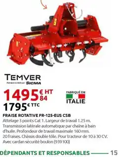 Rural Master TEMVER Fraise rotative fr-125-eus csb offre