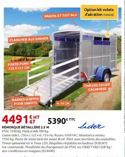 Rural Master Remorque bétaillère 2.5 m offre