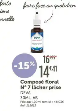 L'Eau Vive DEVA Composé floral N° 7 lâcher prise offre