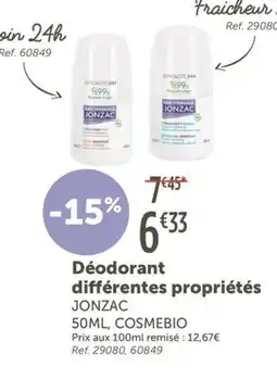 L'Eau Vive JONZAC Déodorant différentes propriétés offre