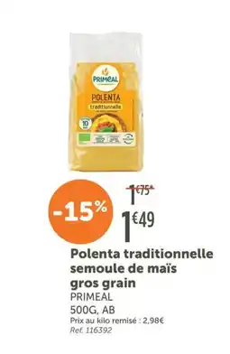 L'Eau Vive PRIMEAL Polenta traditionnelle semoule de maïs gros grain offre