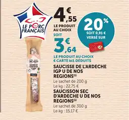 Bi1 U DE NOS REGIONS Saucisse de l'ardèche igp offre