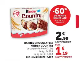 Bi1 KINDER COUNTRY Barres chocolatees offre