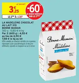 Intermarché La madeleine chocolat au lait x10 bonne maman offre