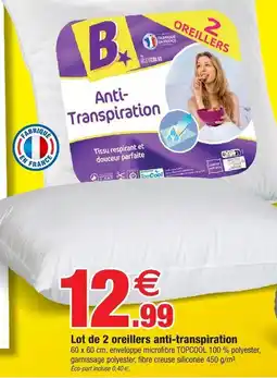 Bazarland B lot de 2 oreillers anti-transpiration offre