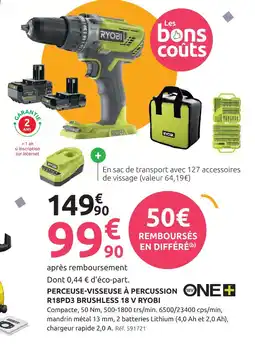 Mr Bricolage Ryobi perceuse-visseuse à percussion r18pd3 brushless 18 v offre