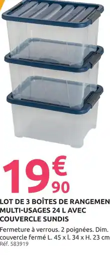 Mr Bricolage Sundis lot de 3 boîtes de rangement multi-usages 24 l avec couvercle offre