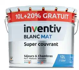 Mr Bricolage Inventiv peinture blanc super couvrant mat 10 l + 2 l gratuits offre