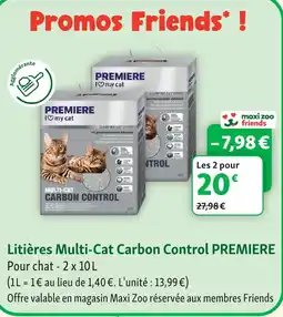 Maxi Zoo Premiere litières multi-cat carbon control offre