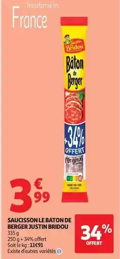 Auchan Supermarché Justin bridou - saucisson le baton de berger offre