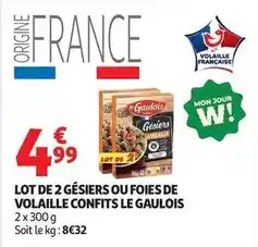 Auchan Supermarché Le gaulois - lot de 2 gésiers ou foies de volaille confits offre