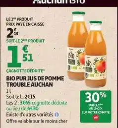 Auchan Supermarché Trouble - bio pur jus de pomme offre