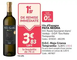 Promocash Vin d'espagne pata negra offre