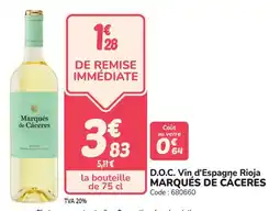 Promocash D.o.c. vin d'espagne rioja marqués de cáceres offre