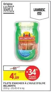 Intermarché FILETS D'ANCHOIS À L'HUILE D'OLIVE BELMONTE offre