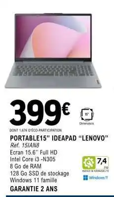 E.Leclerc PORTABLE 15” IDEAPAD “LENOVO” offre