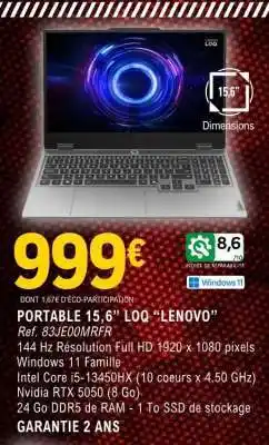 E.Leclerc PORTABLE 15,6” LOQ “LENOVO” offre