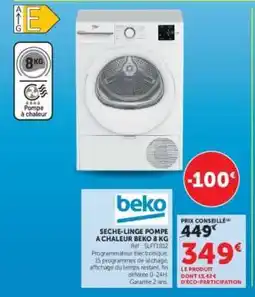 Super U SECHE-LINGE POMPE A CHALEUR BEKO 8 KG offre