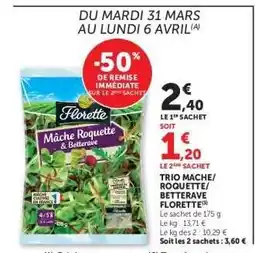 Super U Trio Mâche Roquette & Betterave Florette offre