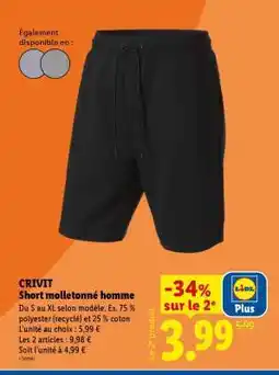 Lidl CRIVIT Short molletonné homme offre