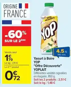Carrefour Drive Yoplait - yaourt à boire yop offre