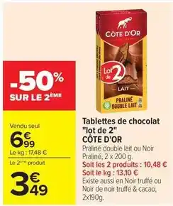 Carrefour Drive Côte d'or - tablettes de chocolat lot de 2 offre