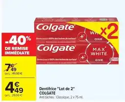 Carrefour Colgate - dentifrice lot de 2 offre
