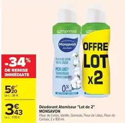 Carrefour Monsavon - déodorant atomiseur lot de 2 offre