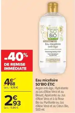 Carrefour So bio - eau micellaire offre
