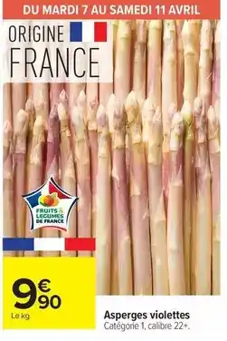 Carrefour Avril - asperges violettes offre