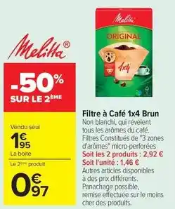 Carrefour Melitta - filtre à café 1x4 brun offre