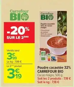 Carrefour Carrefour - poudre cacaotée 32% offre