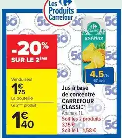 Carrefour Carrefour - jus à base de concentré classic offre