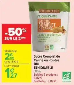 Carrefour Ethiquable - sucre complet de canne en poudre bio offre