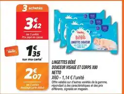 Netto Netto - lingettes bébé douceur visage et corps x80 offre