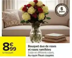 Carrefour Bouquet duo de roses et roses ramifiées offre