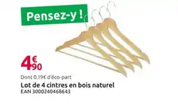 Mr Bricolage Lot de 4 cintres en bois naturel offre