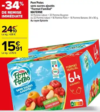 Carrefour Pom'potes sans sucres ajoutés offre