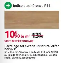 Mr Bricolage Carrelage sol extérieur Natural effet bois R11 offre