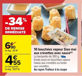 Carrefour 10 Bouchées vapeur siao mai aux crevettes avec sauce offre
