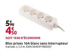 Mr Bricolage Bloc prises 16A blanc sans interrupteur offre