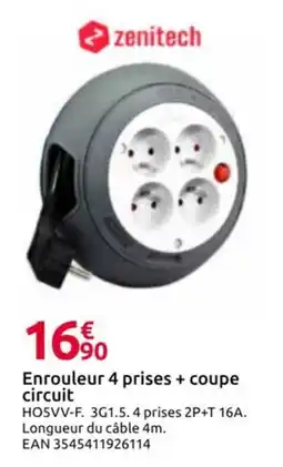 Mr Bricolage Enrouleur 4 prises + coupe circuit offre