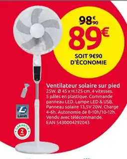 Mr Bricolage Ventilateur solaire sur pied offre
