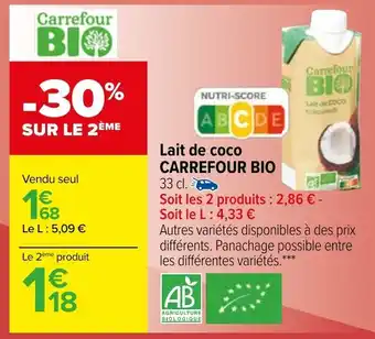 Carrefour Lait de coco CARREFOUR BIO offre