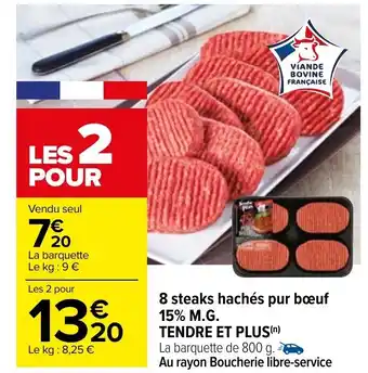 Carrefour 8 Steaks hachés pur bœuf 15% M.G. offre