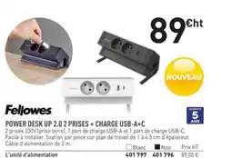 Hyperburo FELLOWES Power desk up 2.0 2 prises + charge usb-a+c offre