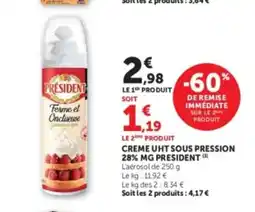 U Express PRESIDENT reme uht sous pression 28% mg offre