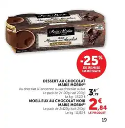 U Express MARIE MORIN Dessert au chocolat offre
