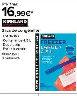Costco KIRKLAND Sacs de congélation offre